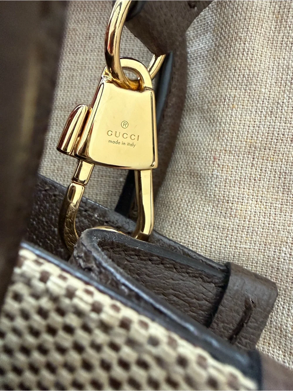 Gucci Brown/Beige GG Mini Tote with Green-Red Web Strap - Picture 5 of 11